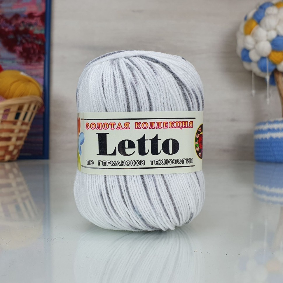 Пряжа Летто - 038 (белый+серый штрих)