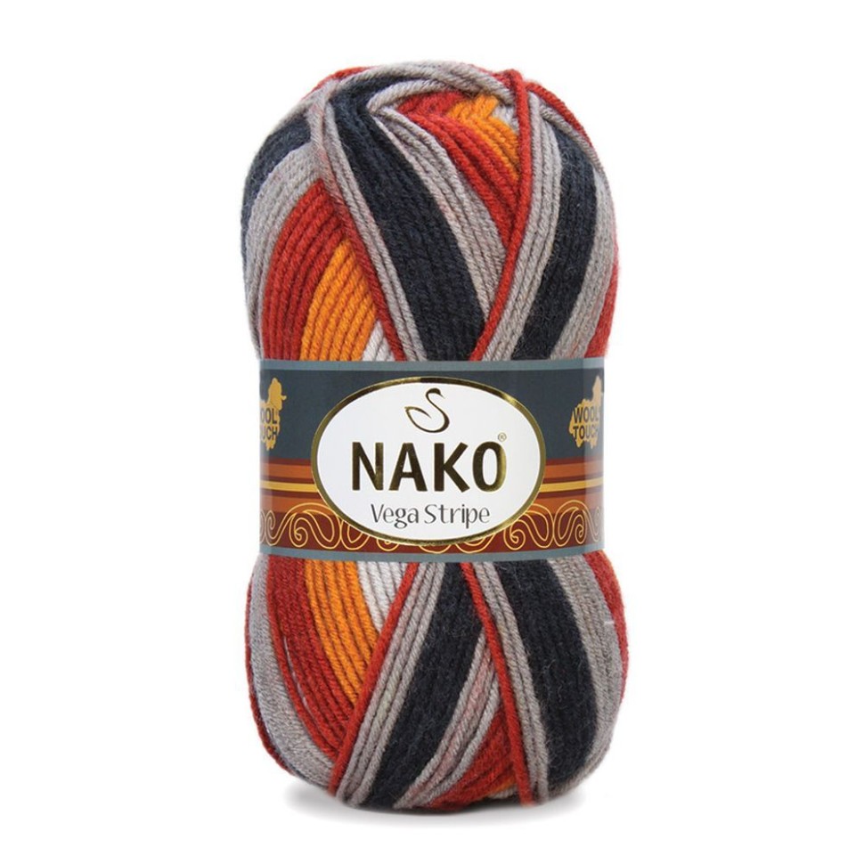 Пряжа Vega Stripe, Nako - 82417 (серый/оранж/желт)