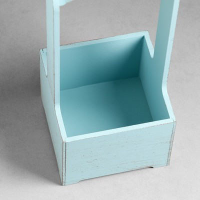 Кашпо - ящик деревянный 13,5х13,5х30 см Серо-голубой Прованс
