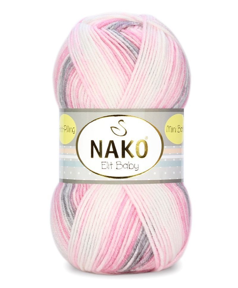 Пряжа Elit Baby mini batik (NAKO) - 32419 (бел/розов/серый)