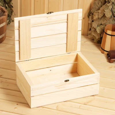 Ящик деревянный 35×23×14 см подарочный с реечной крышкой, с замком