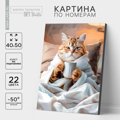 Картина по номерам на холсте "Утренний котик", 40х50 см