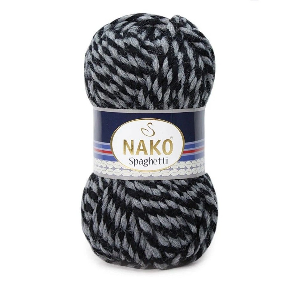 Пряжа Spaghetti (Nako) - 21365 (черно-серый меланж)