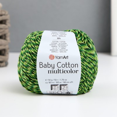 Пряжа "Baby Cotton Multicolor" 50%акрил, 50%хлопок 165м/50гр (5207 зелёный меланж)