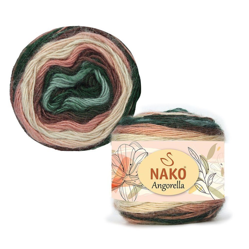 Пряжа Angorella Nako - 87542 (изумр/пудра/крем)