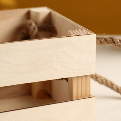 Кашпо деревянное 12×11×9 см "Однушка Лайт" реечное, ручка верёвка, натуральный Дарим Красиво