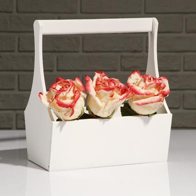 Кашпо деревянное "Виллиан Лонг", с ручкой, белый, 25×12,5×10(28) см