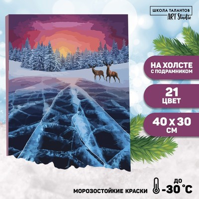 Новогодняя картина по номерам на холсте с подрамником «Новый год! Зимнее озеро», 40 х 30 см