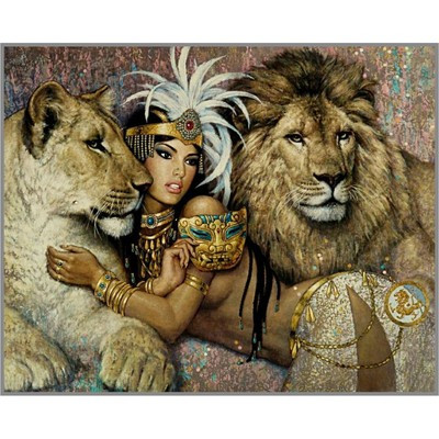 Алмазная мозаика без подрамника «Клеопатра со львами» 50 × 40 см, 31 цвет