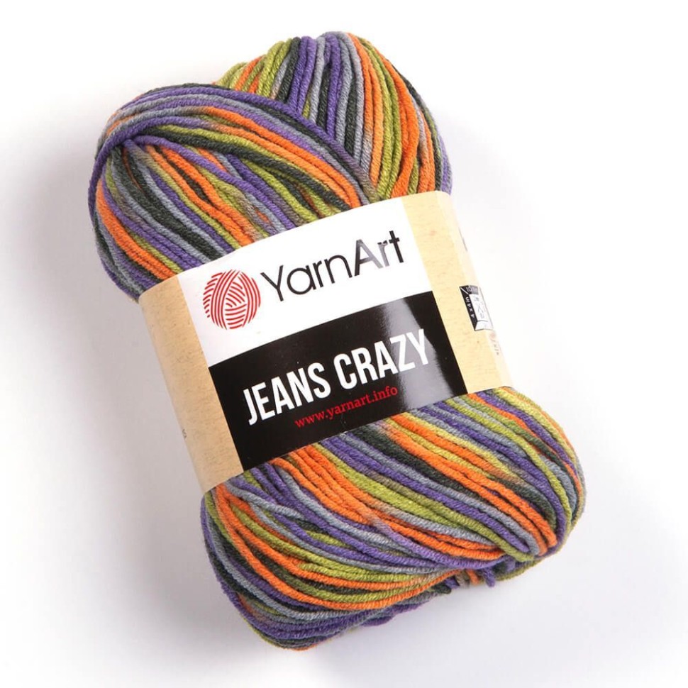 Пряжа Jeans Crazy (YarnArt) - 8213 (зелен-фиолет-оранж)