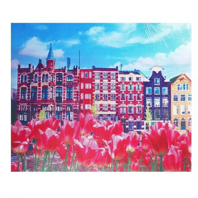 Алмазная мозаика с частичным заполнением «Дома с тюльпанами» 50x60 см, на подрамнике Алмазная мозаика с частичным заполнением «Дома с тюльпанами» 50x60 см, на подрамнике