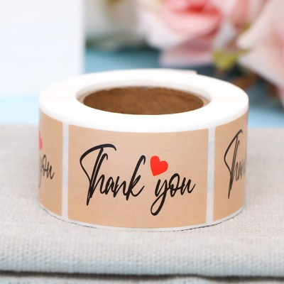 Наклейки  крафт в рулоне "Thank you",250 шт,2,5 х 3,8 см
