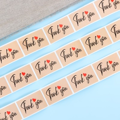 Наклейки  крафт в рулоне "Thank you",250 шт,2,5 х 3,8 см