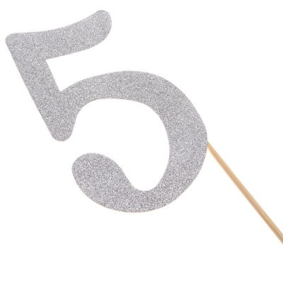 Топпер в торт «5», цвет серебро (6 шт.) Топпер в торт «5», цвет серебро (6 шт.)