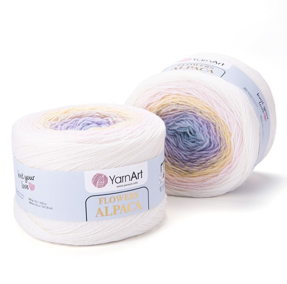 Flowers Alpaca YarArt - 402 (белый/желт/лилов/голуб)
