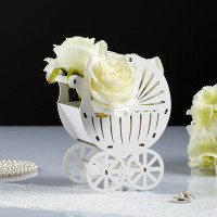 Кашпо &quot;Коляска&quot;, фанера, белая, 14,5х8,5х18,5 см