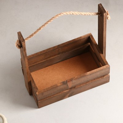 Кашпо деревянное 28×15×30 см "Аром", ручка канат, палисандр