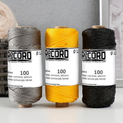 Нить крученая ПП 3пр d=1.1мм (100, сер, черн, желт, Ц4"набор)