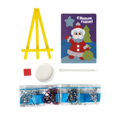 Новогодняя алмазная мозаика для детей с частичным заполнением на подставке «Новый год. Дед Мороз», 10 х 15 см Новогодняя алмазная мозаика для детей с частичным заполнением на подставке «Новый год. Дед Мороз», 10 х 15 см
