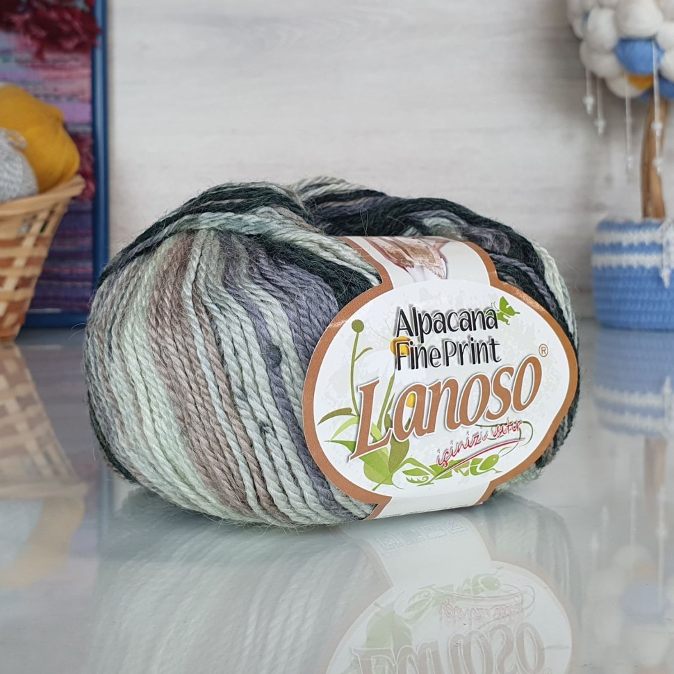 Alpacana fine print Lanoso - 805 (белый/полынь/серый)