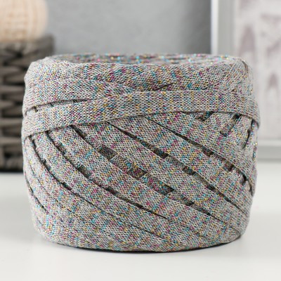 Шнур Риббон с люрексом 85м/170±5 гр (Серый, люрекс: Радуга)