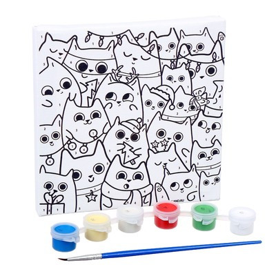 Новогодняя картина по номерам «Новый год! Новогодние котики», 15 х 15 см