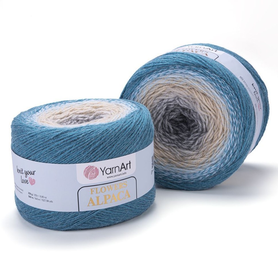 Flowers Alpaca YarArt - 417 (т.бирюза/беж/серый)
