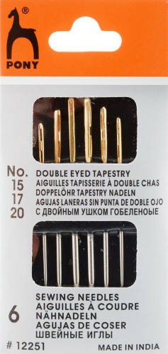 Иглы швейные ручные в ассортименте (Пони) 12251  Иглы для гобеленовых и трикот. тканей № 15-20, 6 шт.