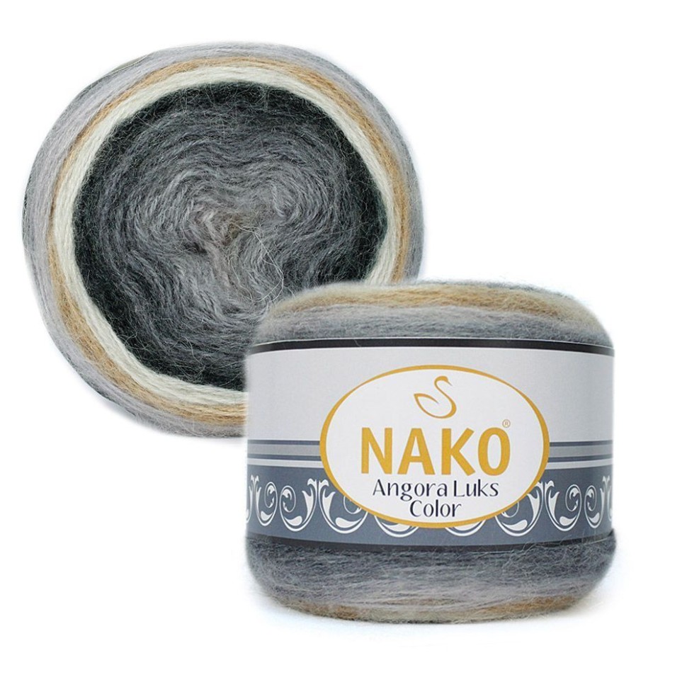 Пряжа Angora Luks Color (Нако) - 81914 (серый/черный/бежевый)