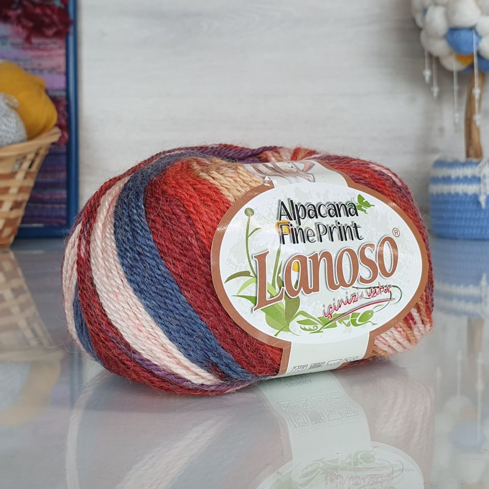 Alpacana fine print Lanoso - 809 (белый/красн/синий/оранж)