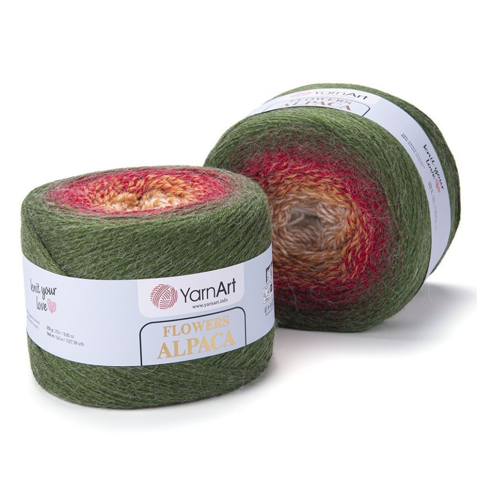 Flowers Alpaca YarArt - 420 (зел/красн/бел)