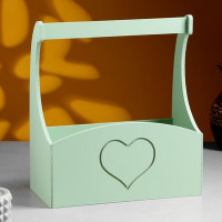 Кашпо деревянное "Symmetric Heart, сердце", с ручкой, 25×12,5×10(28) см Оливковый