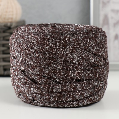 Шнур Риббон с люрексом 85м/170±5 гр (Кофе, люрекс: Серебро)