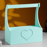 Кашпо деревянное "Symmetric Heart, сердце", с ручкой, 25×12,5×10(28) см Мятный