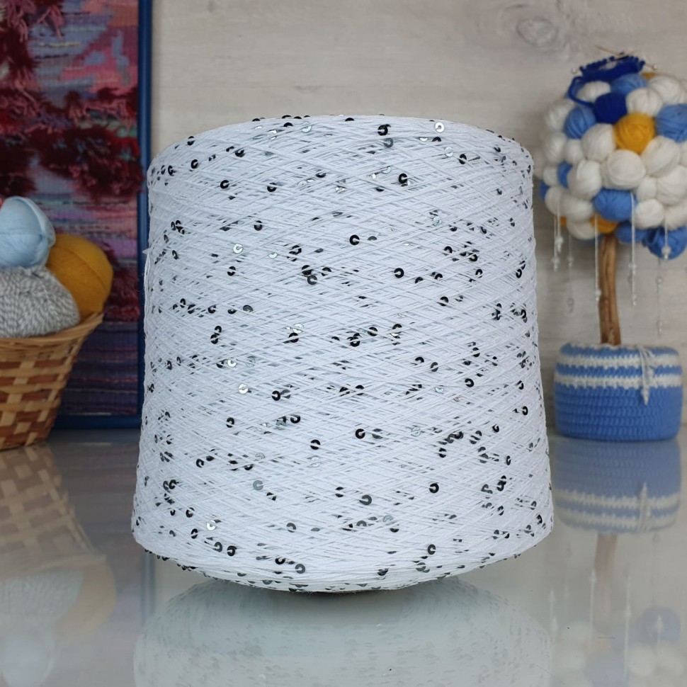 Kolibri с пайетками - 009 (белый с тем.сер.блест.пайет)