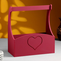 Кашпо деревянное "Symmetric Heart, сердце", с ручкой, 25×12,5×10(28) см Бордо