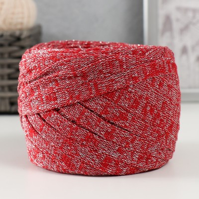 Шнур Риббон с люрексом 85м/170±5 гр ( Красный, люрекс: Серебро)