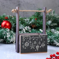 Новый год. Кашпо деревянное, 15×12×8.5(25) см &quot;Новогоднее&quot;, с принтом