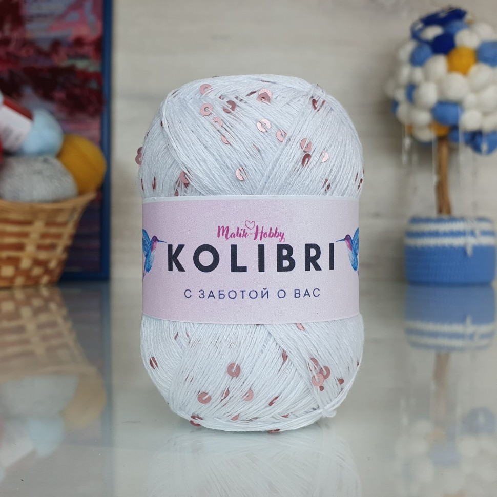 Kolibri с пайетками - 012 (белый с розовыми пайетками)