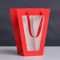 Пакет-переноска для цветов 18 × 14 × 35 х 28 см, красный (12 шт.)