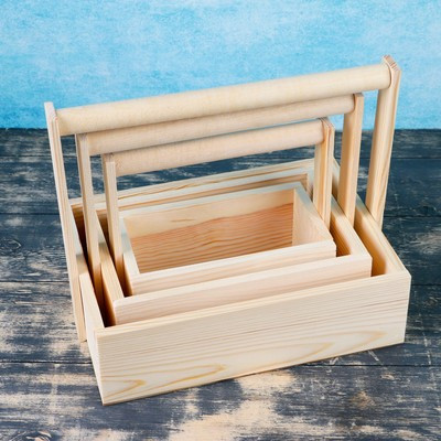 Кашпо деревянное 30×26×21 см Элегант "Классик", 3 в 1, с ручкой, натуральный Дарим Красиво