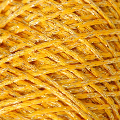 Шнур для вязания 100% полиэфир с люрексом 1 мм цилиндр,75±10гр, 200м, 08-желтый+золото
