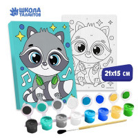 Картина по номерам «Енот с наушниками» 21 × 15 см