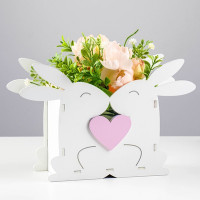 Кашпо деревянное "Зайчики" 16,5х25,4х8,6 см белый/розовый