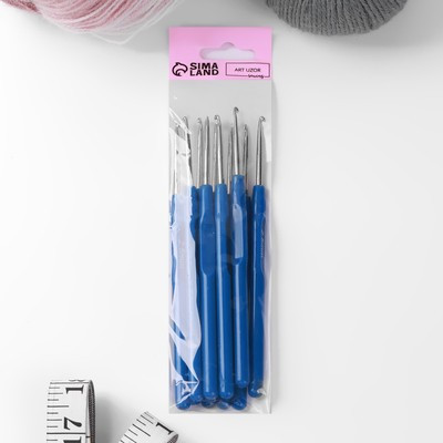 Крючок для вязания, с пластиковой ручкой, d = 2,5 мм, 13,5 см, цвет синий (10 шт.)