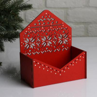 Кашпо деревянное, 16.5×9.3×19.5 см &quot;Новогоднее. Конверт Норвежский&quot;, красный