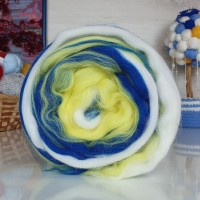 Полутонкая шерсть (для валяния) - 1517 (жёлтый/белый/т.синий)