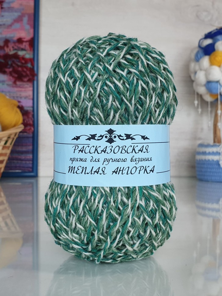 Теплая Ангорка Рассказовская 100 г - 32 (изумрудный меланж)