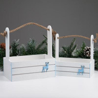 Набор кашпо деревянных 2 в1 &quot;Новый год.Олень&quot;, (25х15х30;21х12х23), ручка канат, белый