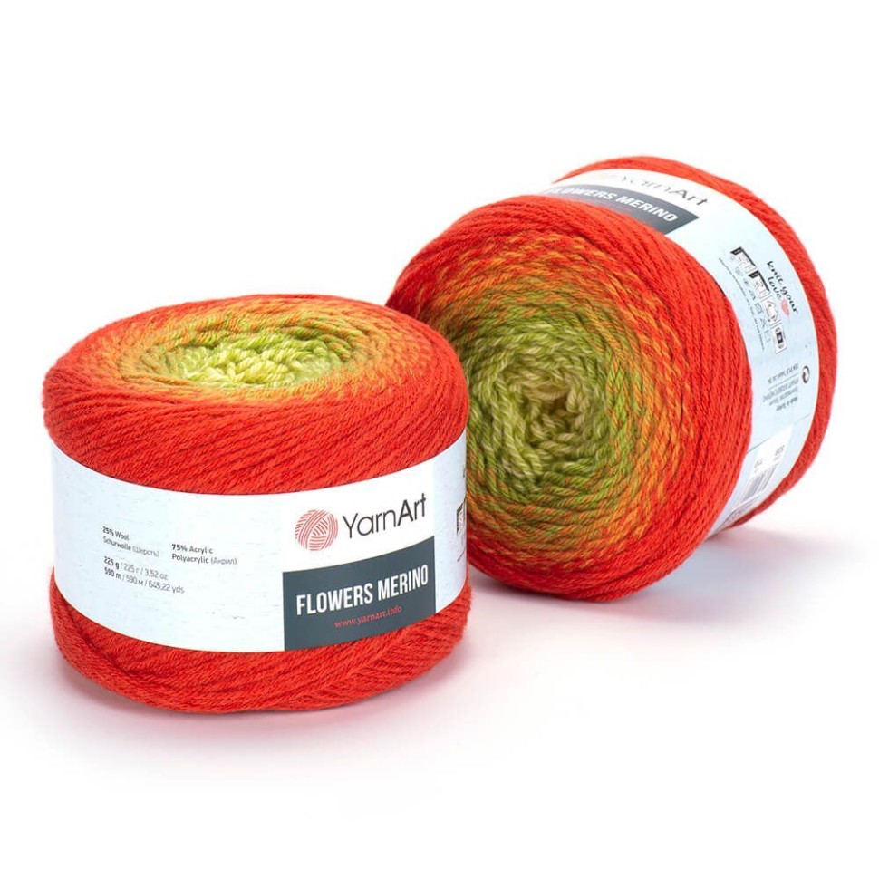 Flowers Merino (YarnArt) - 539 (оранжевый/зеленый)